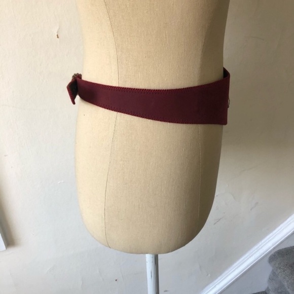 Vintage Faux Suede Wine Red Metal Embellished Adjustable Buckle Waist Belt O/S main image 6